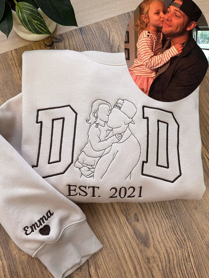 Personalized Photo Outline Embroidered DAD Sweatshirt Father's Day Gift
