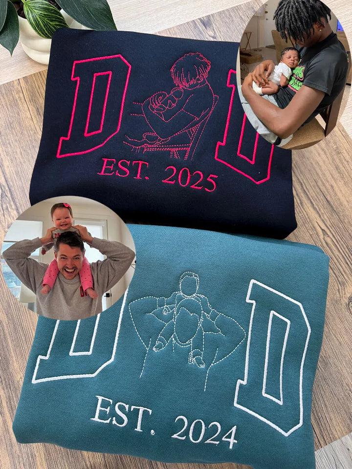 Personalized Photo Outline Embroidered DAD Sweatshirt Father's Day Gift