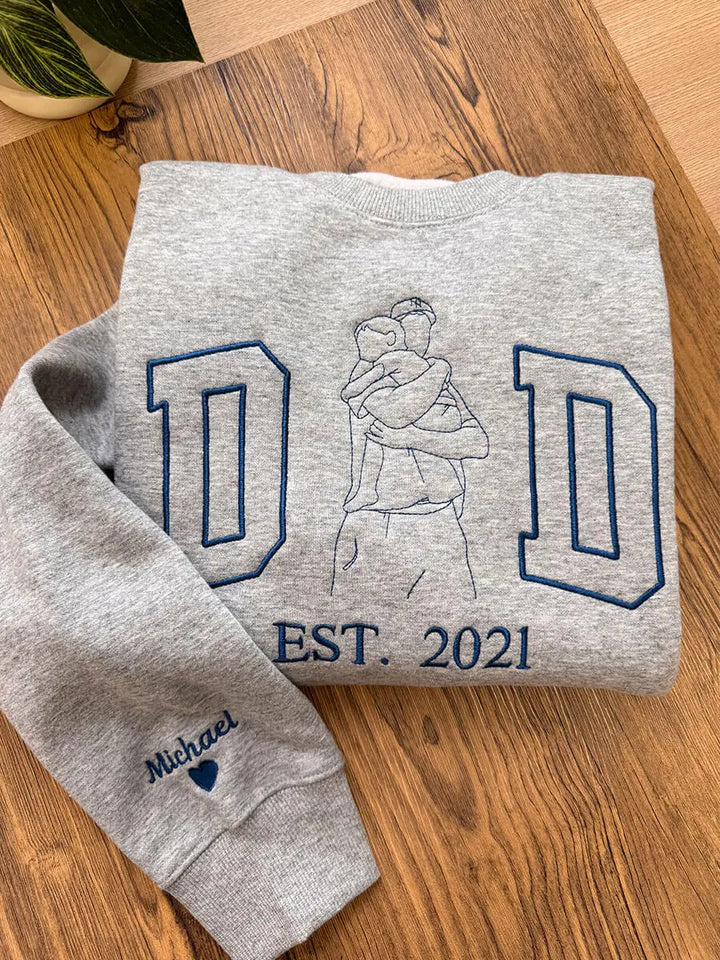Personalized Photo Outline Embroidered DAD Sweatshirt Father's Day Gift